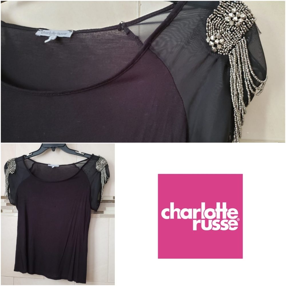 🪩Charlotte Russe🌠 sheer cotton embellished top